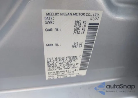 2022 Nissan Altima Sv Fwd from USA, damaged, VIN 1N4BL4DV0NN331142